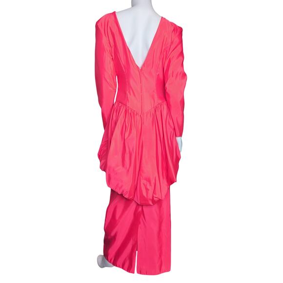 80s Pink Satin Bubble Evening Gown Party Prom Formal Maxi Dress XS Basque Waist - Picture 3 of 7